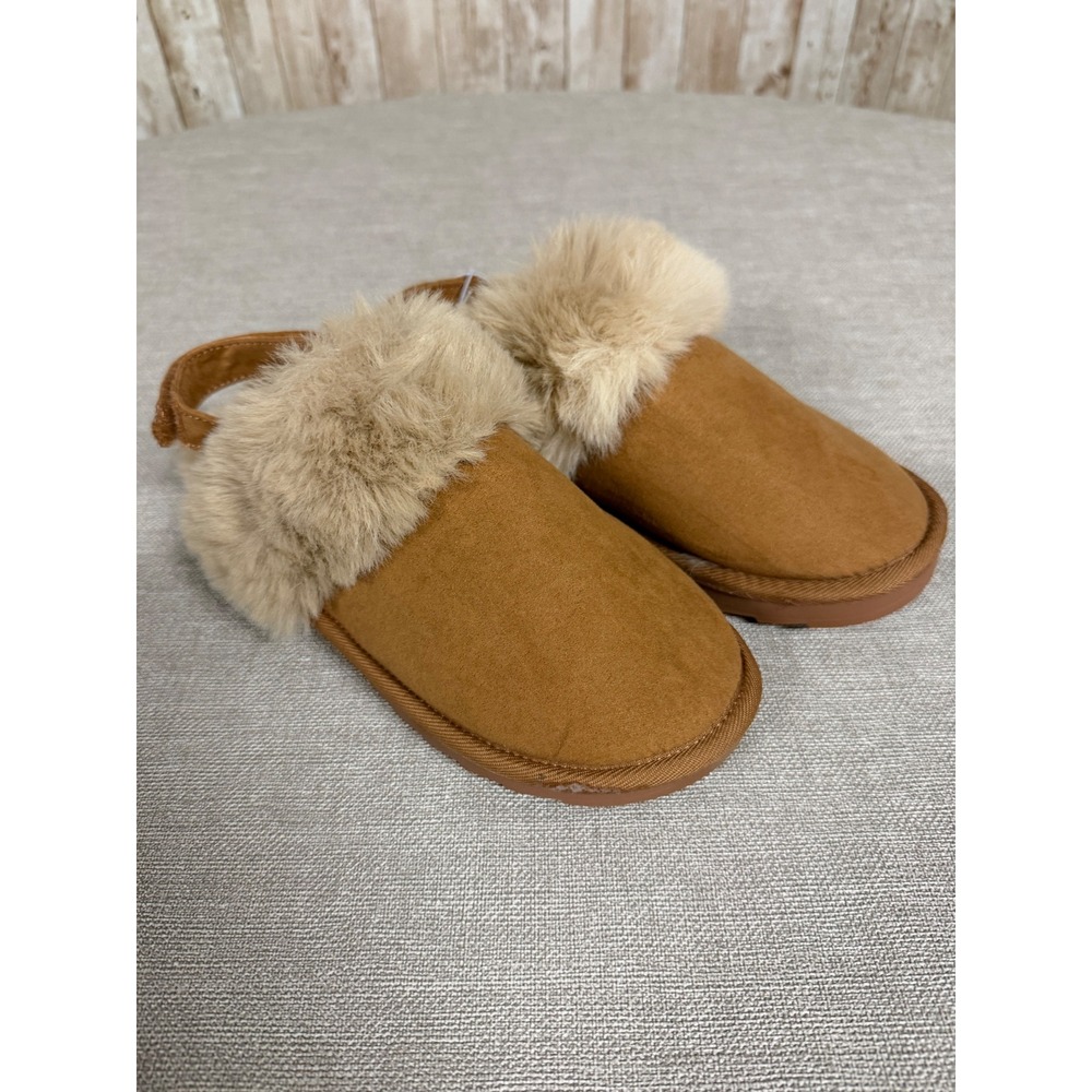 MIA Kids Girls 4M Chestnut Faux Fur Slingback Clogs Brown Adjustable Strap